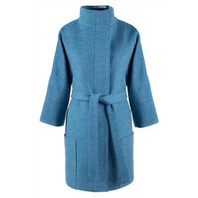 01-5679 Пальто женское демисезонное (пояс) шерсть голубой