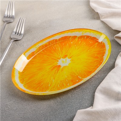 Блюдо стеклянное сервировочное овальное Доляна «Сочный апельсин», 24,5×15 см, цвет оранжевый