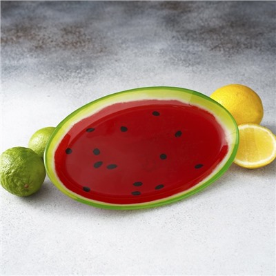Блюдо стеклянное сервировочное овальное Доляна «Сладкий арбуз», 24,5×15 см, цвет красный