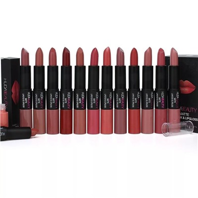 Помада-блеск матовая HudaBeauty Matte Lipstick Lipgloss  2в1 №1 (12шт)