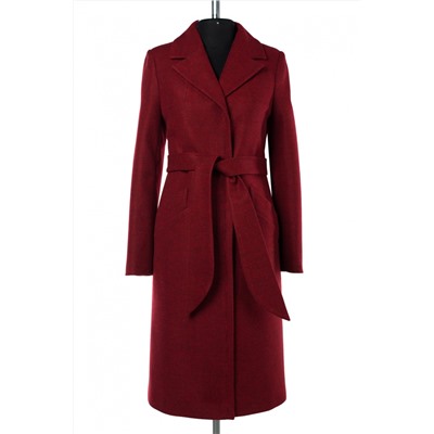 02-2942 Пальто женское утепленное (пояс) валяная шерсть красный меланж