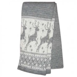 Серый вязаный шерстяной шарф с оленями