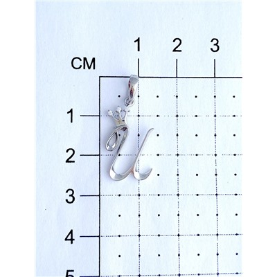 Серебряная подвеска " Буква И " с бесцветными фианитами  - 441