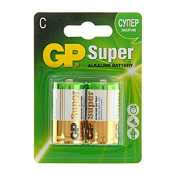 Батарейка алкалиновая GP Super, C, LR14-2BL, 1.5В, блистер, 2 шт.