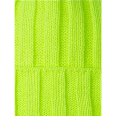 Шапка вязаная детская с бубоном, нашивка В МОМЕНТЕ! + шарф, неоновый зеленый