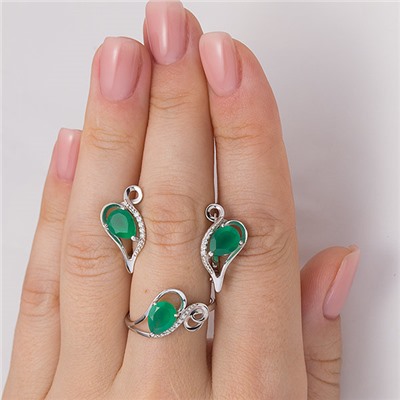 Серебряное кольцо с зеленым агатом - 710