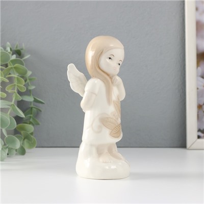 Сувенир керамика "Девочка-ангел в платье с листиками на облаке думает" 6,8х5,4х14,5 см