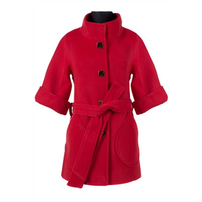 01-5666 Пальто женское демисезонное (пояс) Кашемир красный