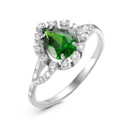 Серебряное кольцо с фианитом зеленого цвета 021