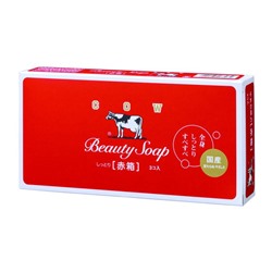 Молочное увлажняющее туалетное мыло с пудровым ароматом роз «Beauty Soap» красная упаковка, кусок 90 г х 3 шт.