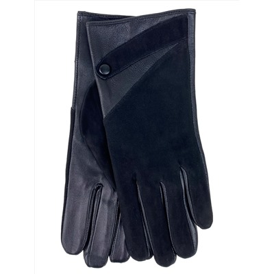 Женские демисезонные перчатки из натуральной кожи и замши, цвет черный