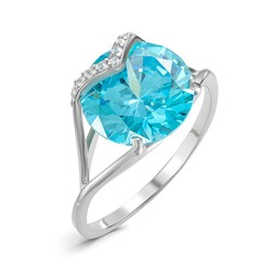 Серебряное кольцо с  фианитом голубого цвета 219