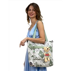 Женская сумка шоппер из текстиля, цвет белый с зеленым