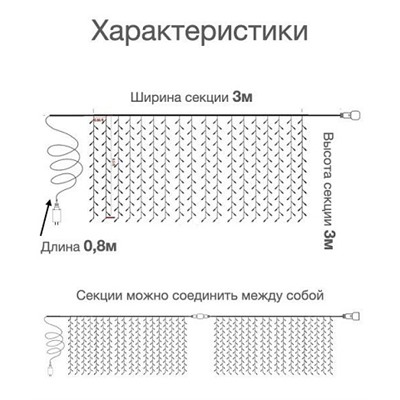 Гирлянда шторы желтый 3х3м