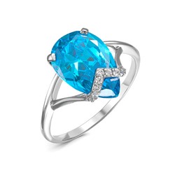 Серебряное кольцо с фианитом голубого цвета 155