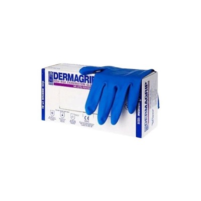 Перчатки синие DERMAGRIP размер L (8-9) /*25пар в кор