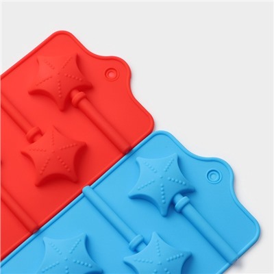 Форма для леденцов Доляна «Звездочёт», силикон, 9,5×24×1 см, 6 ячеек (4,2×3,8 см), с палочками, цвет МИКС