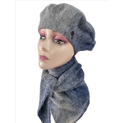 Комплект берет женский и шарф-косынка, цвет серый с синим