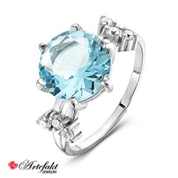Серебряное кольцо с голубым фианитом - 554
