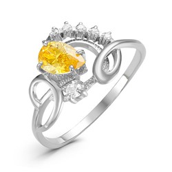 Серебряное кольцо с фианитом желтого цвета 042