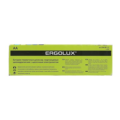 Батарейка алкалиновая Ergolux, AA, LR6-12BOX (LR6 BP-12), 1.5В, набор 12 шт.