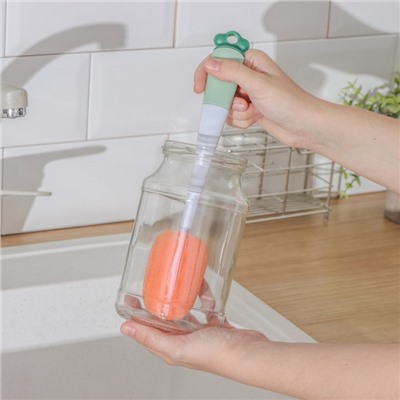 Ершик-щетка для мытья бутылочек, с двумя дополнительными щетками, губка 5 см, длина 28 см