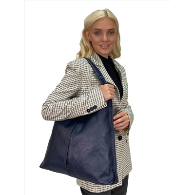 Женская сумка шоппер из натуральной кожи, цвет синий