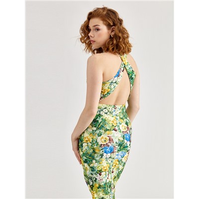 Платье "Nice" масло OD-632-2 цветы на зеленом