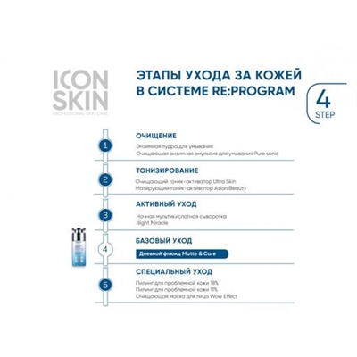 ICON SKIN Дневной крем-флюид для жирной и проблемной кожи. 8 часов матирования. Проф уход. 30 мл