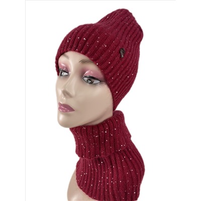 Комплект шапка женская и манишка, цвет красный