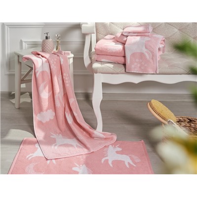 Полотенце махровое Unicorn, единороги, розовый