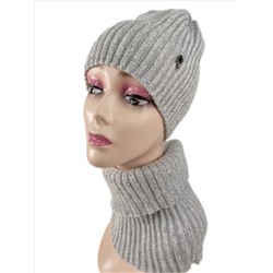 Комплект шапка женская и манишка, цвет светло серый