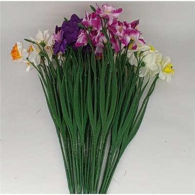Цветы искусственные декоративные Нарциссы крупные 7 веток 14 цветков 55 см