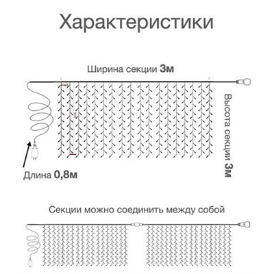 Гирлянда шторы белый 3х3м