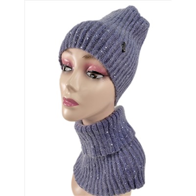 Комплект шапка женская и манишка, цвет фиолетовый