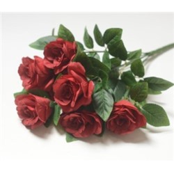 Розы в букете, искусственные, 7 голов, h52см, бордовый