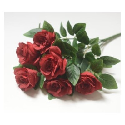 Розы в букете, искусственные, 7 голов, h52см, бордовый