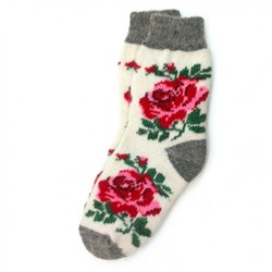 Белые шерстяные носки с рисунком розы