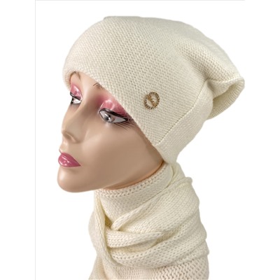 Комплект шапка женская ишарф-косынка, цвет молочный