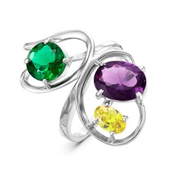 Серебряное кольцо с цветными фианитами -  637