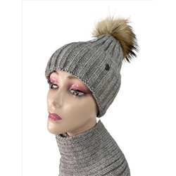 Комплект шапка женская и снуд, цвет серый