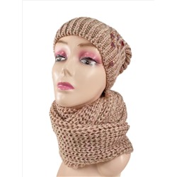 Комплект женская шапка и шарф, цвет розовый с коричневым