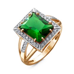 Позолоченное кольцо с фианитом зеленого цвета - 1177 - п