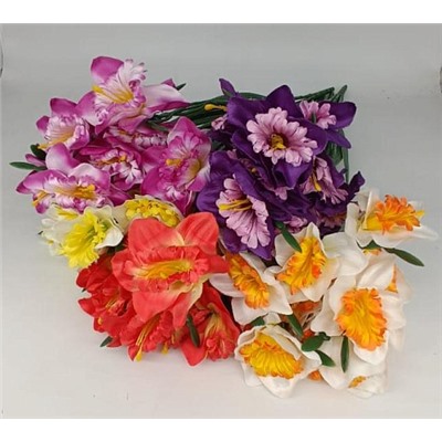 Цветы искусственные декоративные Нарциссы крупные 7 веток 14 цветков 55 см
