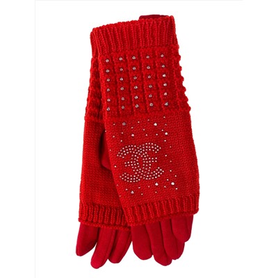 Женские текстильные перчатки с шерстяными митенками, цвет красный