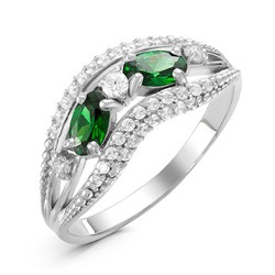 Серебряное кольцо с фианитами зеленого цвета 041