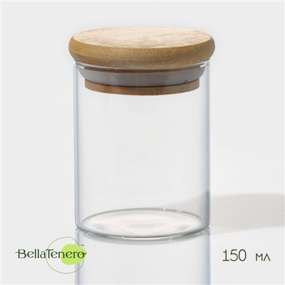 Баночка стеклянная для специй с бамбуковой крышкой BellaTenero «Эко», 150 мл, 5,5×7 см