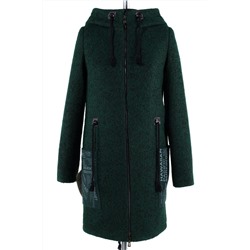 02-1342 Пальто женское утепленное (пояс) Букле темно-зеленый