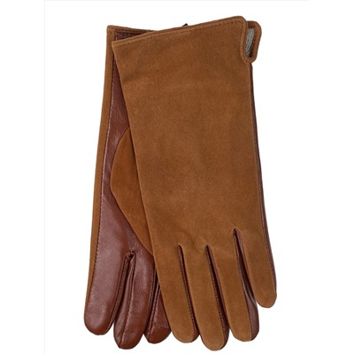 Женские демисезонные перчатки из натуральной кожи и замши, цвет коричневый