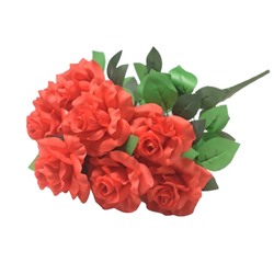 Роза в букете, искусственная, 9 голов, h60см, красный